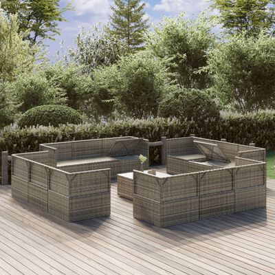 vidaXL 13-tlg. Garten-Lounge-Set mit Kissen Grau Poly Rattan