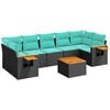 vidaXL 8-tlg. Garten-Sofagarnitur mit Kissen Schwarz Poly Rattan