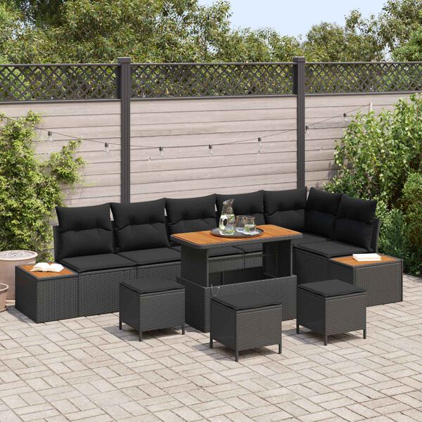 vidaXL Gartensofa-set mit Kissen 10 pcs Schwarz Poly Rattan