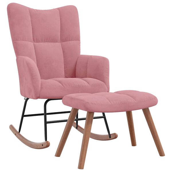 vidaXL Schaukelstuhl mit Hocker Samt Rosa