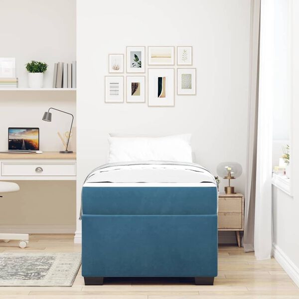 vidaXL Bettrahmen mit Matratze Dunkelblau 100 x 200 cm Stoff