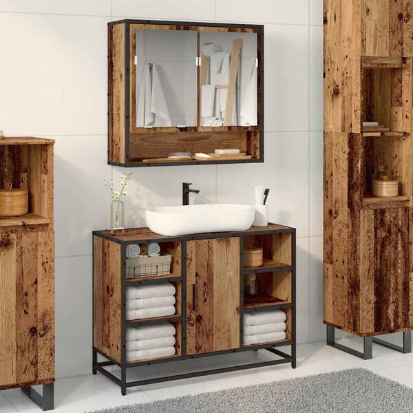 vidaXL Wandregal mit Regal Wandmontiert Altholz 65 x 20 x 60 cm