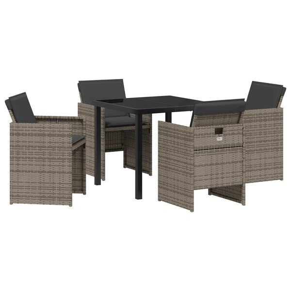 vidaXL Garten Essgruppe mit Kissen 5 pcs Grau Poly-Rattan