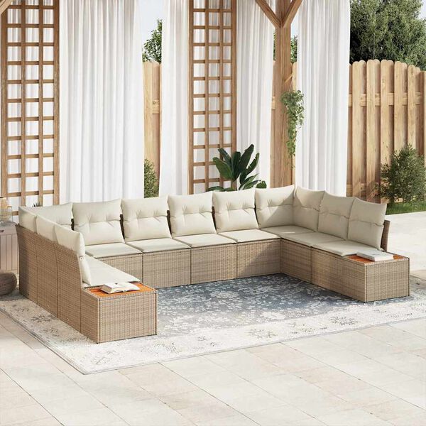vidaXL Gartensofa-set mit Kissen 10 pcs Beige Poly Rattan