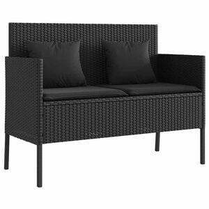 vidaXL Gartenbank mit Kissen Schwarz Poly Rattan
