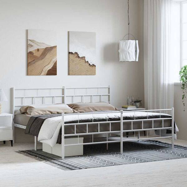 vidaXL Bettgestell mit Kopf- und Fu&szlig;teil Metall Wei&szlig; 193x203 cm