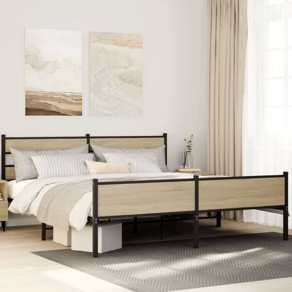 vidaXL Metallbett ohne Matratze Sonoma-Eiche 200x200 cm