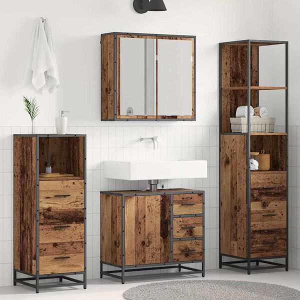 vidaXL Badezimmerm&ouml;bel-Set mit Schubladen 4 pcs Altholz Holzwerkstoff