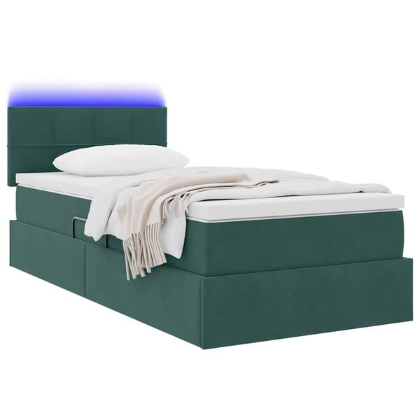 vidaXL Bett mit Stauraum und LED mit LED Dunkelgr&uuml;n 100 x 200 cm Samt