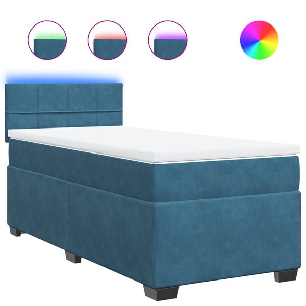 vidaXL Boxspringbett mit Matratze Blau 90x200 cm Samt