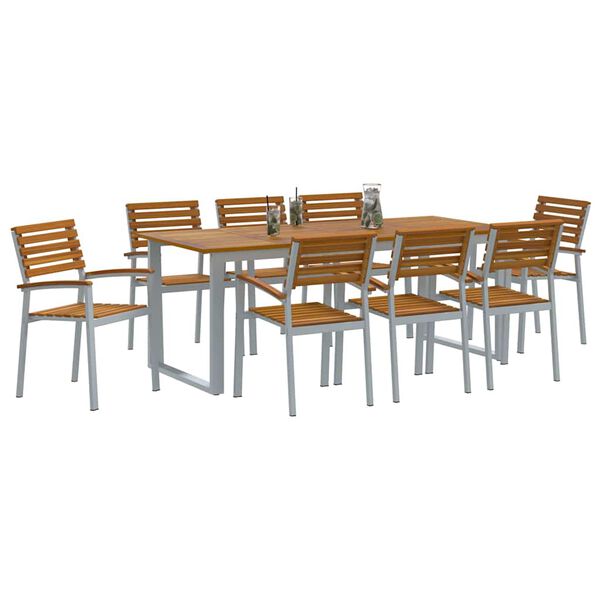 vidaXL Garten Essgruppe 9 pcs Grau Massivholz Akazie