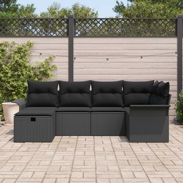 vidaXL Gartensofa-set mit Kissen mit Speicher 6 pcs Poly Rattan
