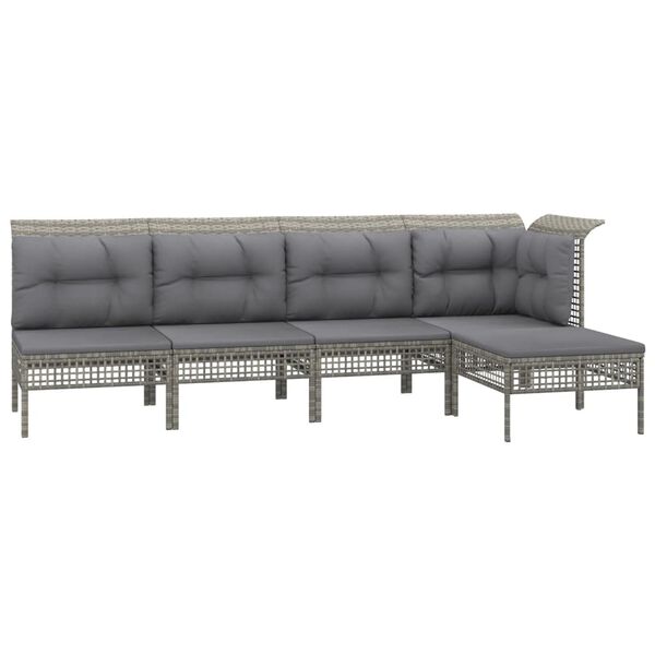 vidaXL 5-tlg. Garten-Lounge-Set mit Kissen Grau Poly Rattan