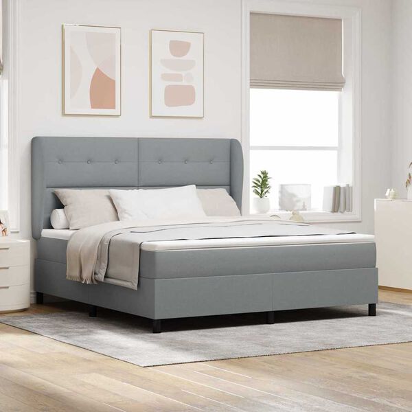 vidaXL Boxspringbett mit Matratze Hellgrau 180 x 200 cm Stoff
