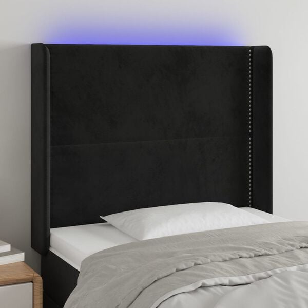 vidaXL LED Kopfteil Schwarz 83x16x118/128 cm Samt