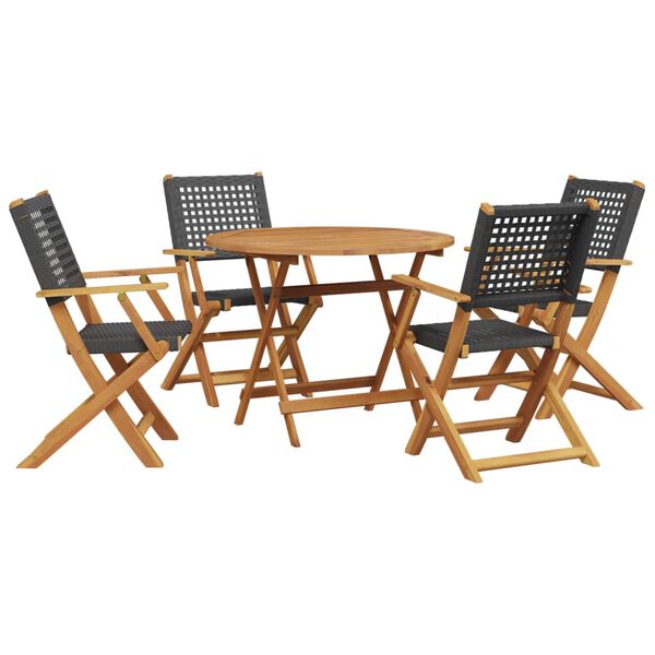 vidaXL 5-tlg. Garten-Essgruppe Schwarz Poly Rattan und Massivholz