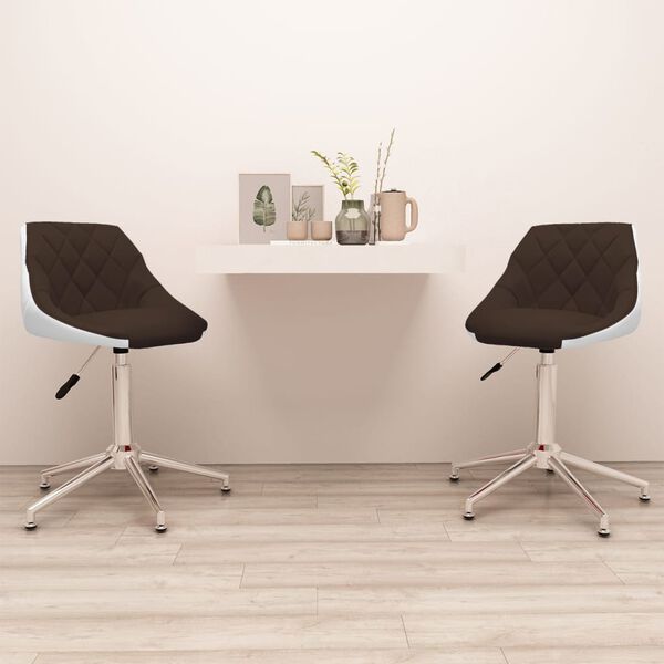 vidaXL Esszimmerst&uuml;hle 2 Stk. Drehbar Braun und Wei&szlig; Kunstleder