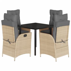 vidaXL 5-tlg. Garten-Essgruppe mit Kissen Beige Poly Rattan