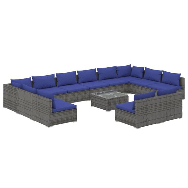 vidaXL 13-tlg. Garten-Lounge-Set mit Kissen Grau Poly Rattan