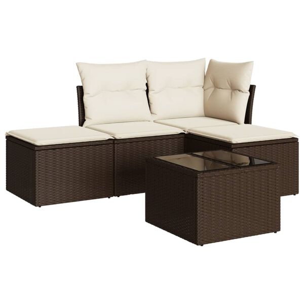 vidaXL 5-tlg. Garten-Sofagarnitur mit Kissen Braun Poly Rattan