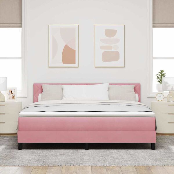 vidaXL LED Boxspringbett mit Matratze mit LED Rosa 180 x 200 cm Samt