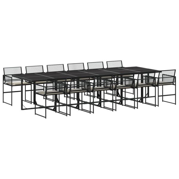 vidaXL 13-tlg. Garten-Essgruppe mit Kissen Schwarz Poly Rattan