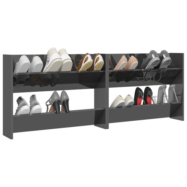 vidaXL Wand-Schuhschr&auml;nke 2 Stk. Hochglanz-Grau 80x18x60cm