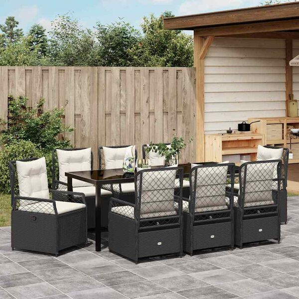 vidaXL Garten Essgruppe 9 pcs Schwarz Poly-Rattan