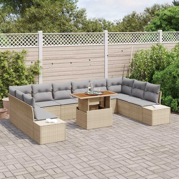 vidaXL Garten-Sofa-Set mit Speicher 11 pcs Beige Poly Rattan