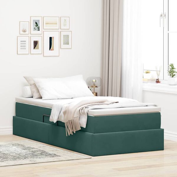 vidaXL Aufbewahrungsbett mit Matratze Dunkelgr&uuml;n 100 x 200 cm Samt