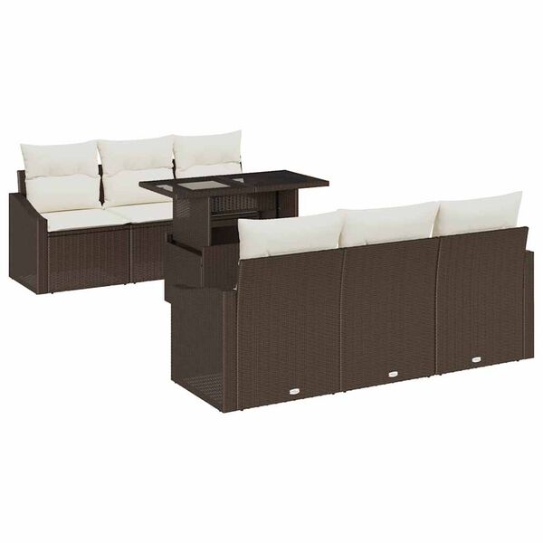 vidaXL Garten-Sofa-Set mit Kissen 7 pcs Braun und Creme Poly-Rattan