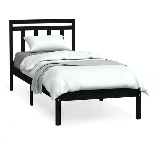 vidaXL Massivholzbett Schwarz 75x190 cm
