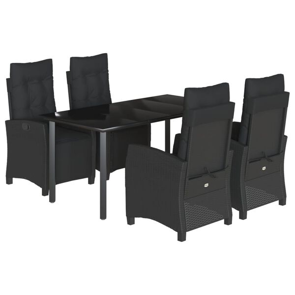 vidaXL 5-tlg. Garten-Essgruppe mit Kissen Schwarz Poly Rattan