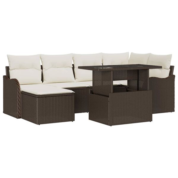 vidaXL Garten-Sofa-Set mit Kissen 7 pcs Braun Poly Rattan