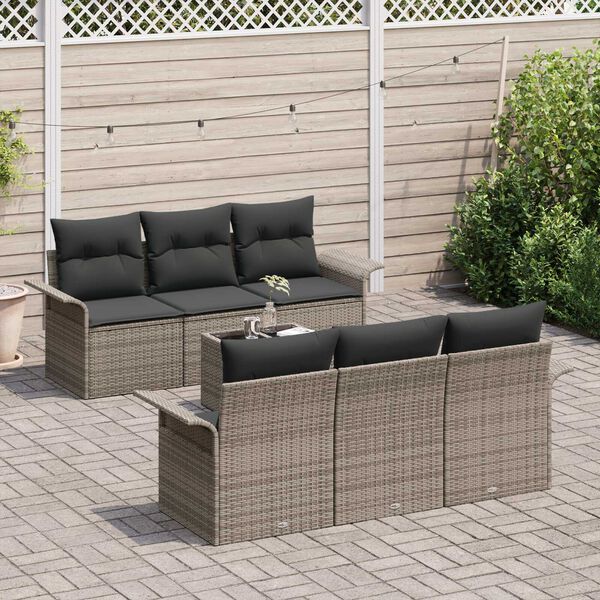 vidaXL Gartensofa-set mit Kissen 7 pcs Grau Poly-Rattan