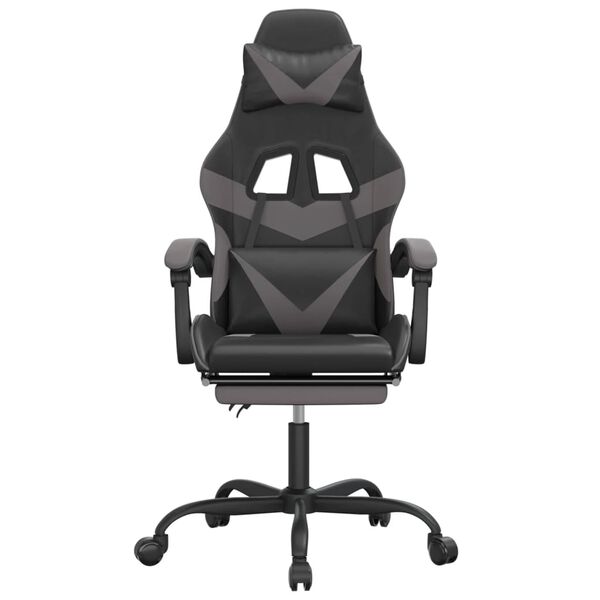 vidaXL Gaming-Stuhl mit Fu&szlig;st&uuml;tze Drehbar Schwarz & Grau Kunstleder