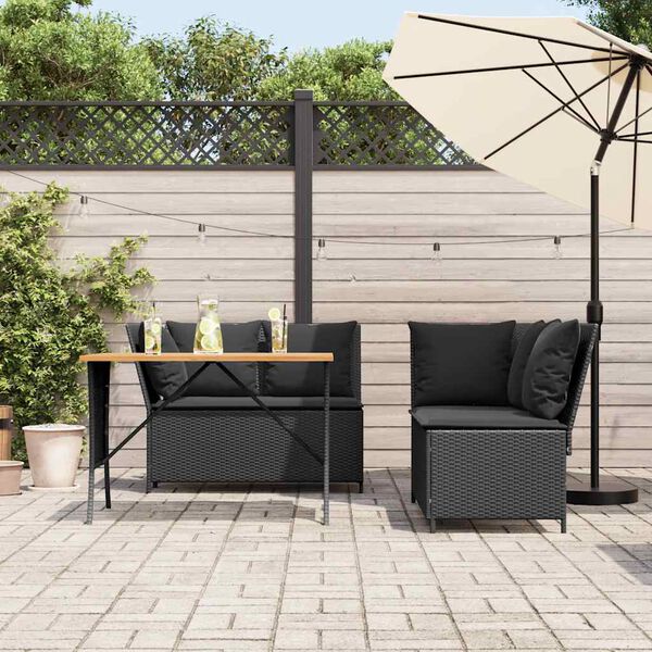 vidaXL 3-tlg. Garten-Sofagarnitur mit Kissen Schwarz Poly Rattan