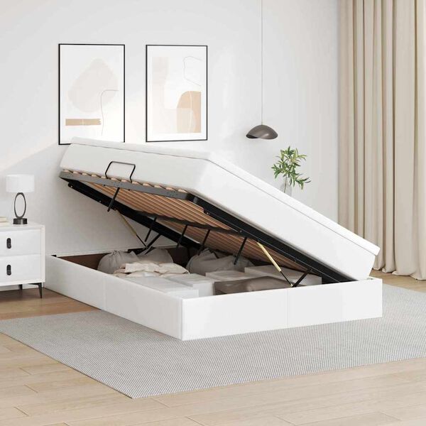 vidaXL Aufbewahrungsbett mit Matratze Wei&szlig; 140 x 190 cm Kunstleder