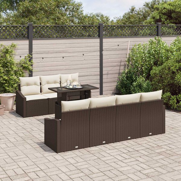 vidaXL Garten-Sofa-Set mit Kissen mit Speicher 8 pcs Braun Poly-Rattan