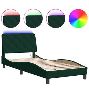 vidaXL Bettgestell mit LED ohne Matratze Dunkelgr&uuml;n 80x200 cm Samt