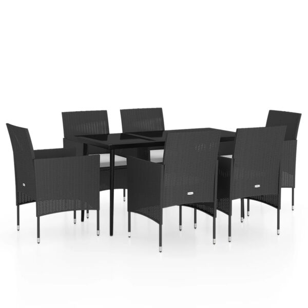 vidaXL 7-tlg. Garten-Essgruppe mit Kissen Schwarz