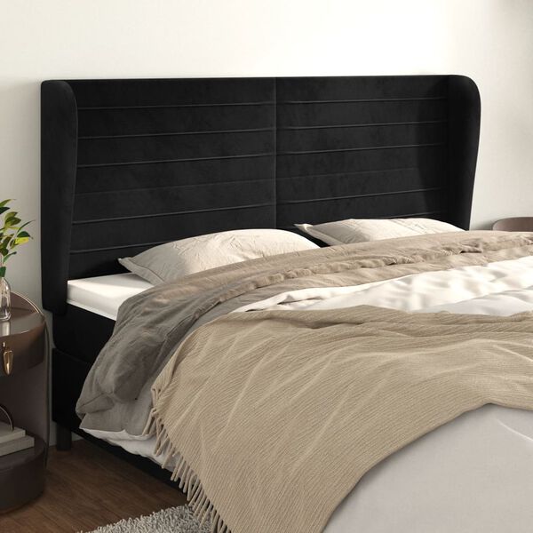 vidaXL Kopfteil mit Ohren Schwarz 163x23x118/128 cm Samt