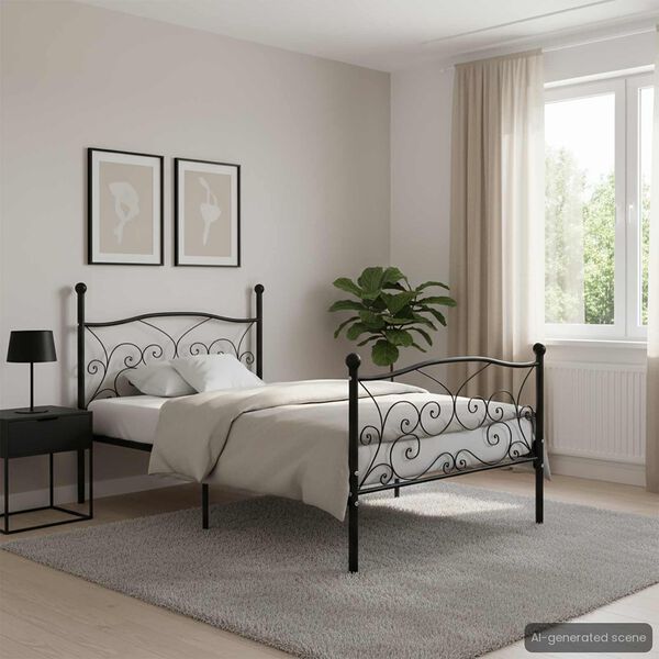 vidaXL Bettgestell mit Lattenrost Schwarz Metall 100 &times; 200 cm