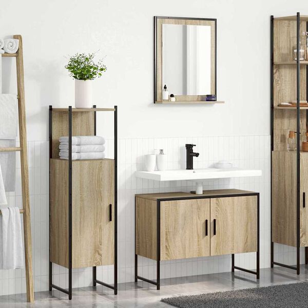 vidaXL Badezimmermöbel Set mit Regal 3 pcs Braun 33 x 33 x 120.5 cm