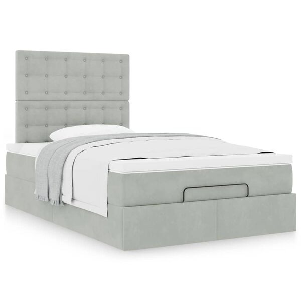 vidaXL Ottoman-Bett mit Matratzen Hellgrau 120x200 cm Samt
