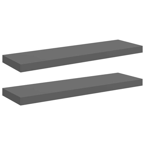 vidaXL Schweberegale 2 Stk. Hochglanz-Grau 80x23,5x3,8 cm MDF