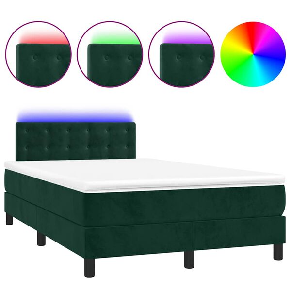 vidaXL Boxspringbett mit Matratze & LED Dunkelgr&uuml;n 120x200 cm Samt