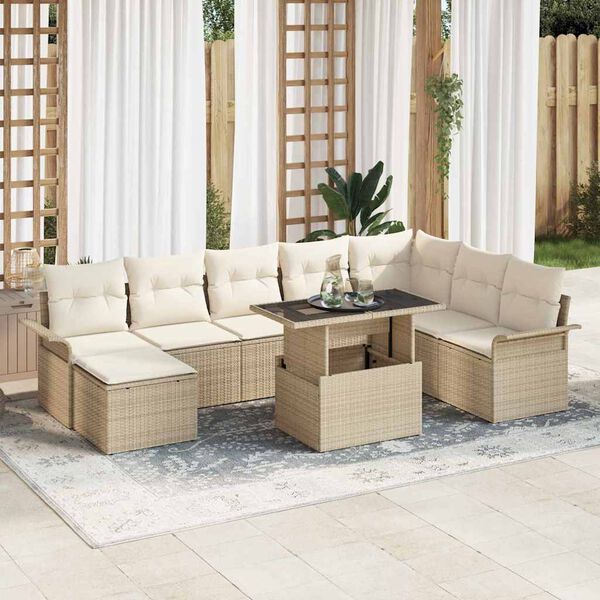 vidaXL Sofa Set mit Kissen 9 pcs Beige Poly-Rattan
