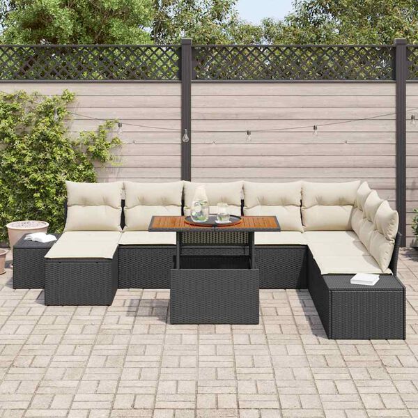vidaXL Garten Essgruppe mit Kissen 9 pcs Schwarz und Creme