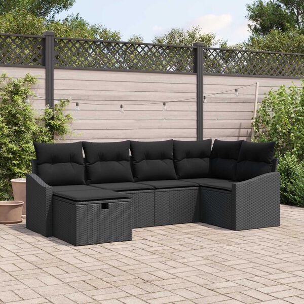 vidaXL Sofa Set mit Kissen mit Speicher 6 pcs Schwarz Poly-Rattan